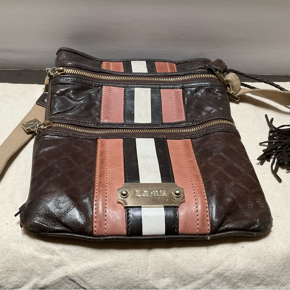 REHAB project L A M B LEATHER CROSSBODY BAG Brown and Pink Leather NEEDS repair - Picture 15 of 15
